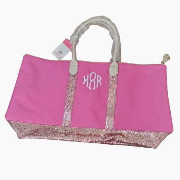 Marleylilly Confetti Weekender Bag Pink Glitter Monogram KRR Large New - Picture 1 of 8